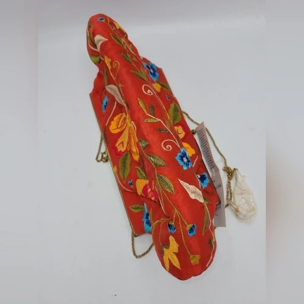 MOYNA from MOYNA Bags, Red Satin Multicolor Floral Satin Clutch.